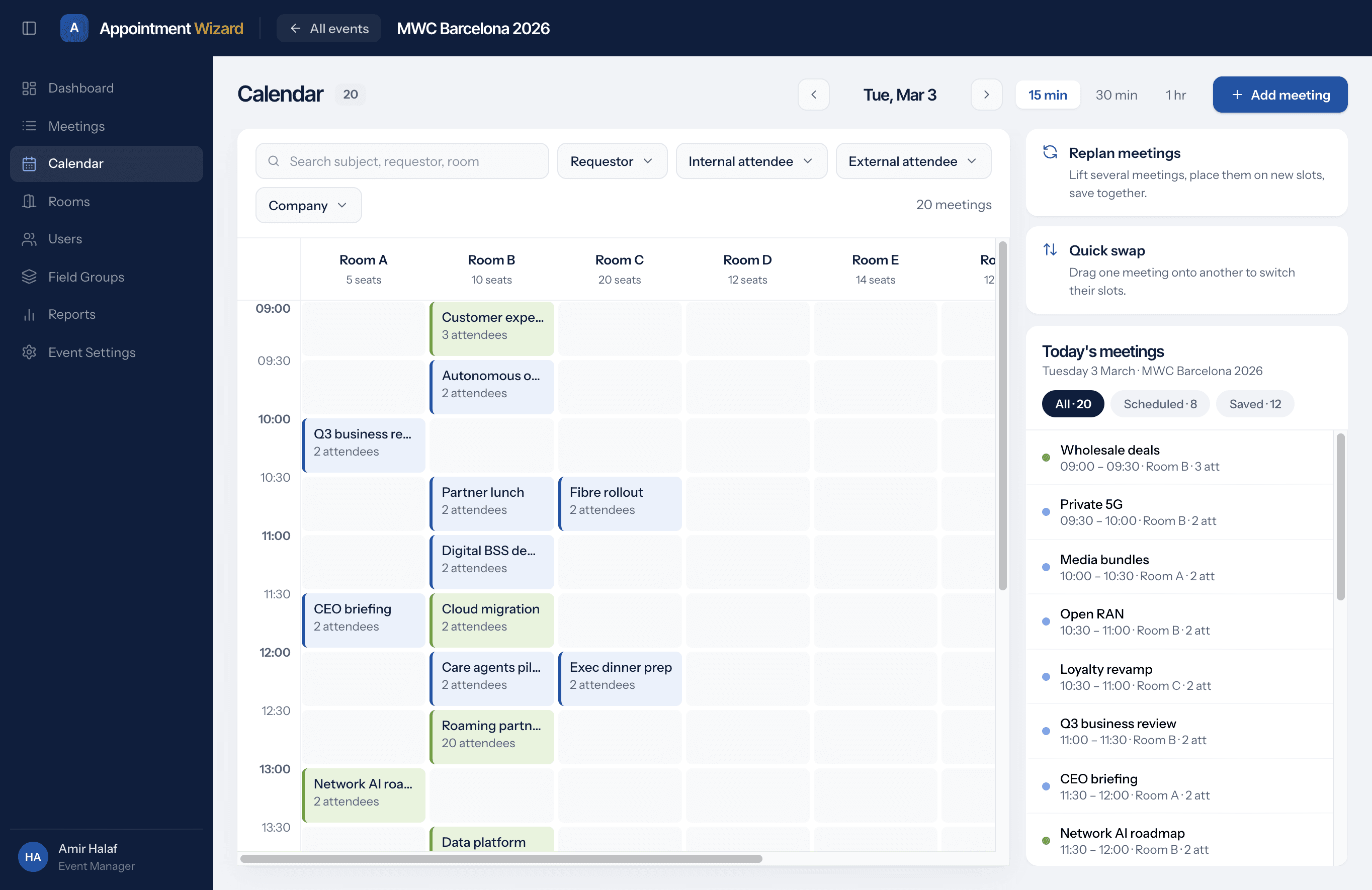 Master calendar matrix